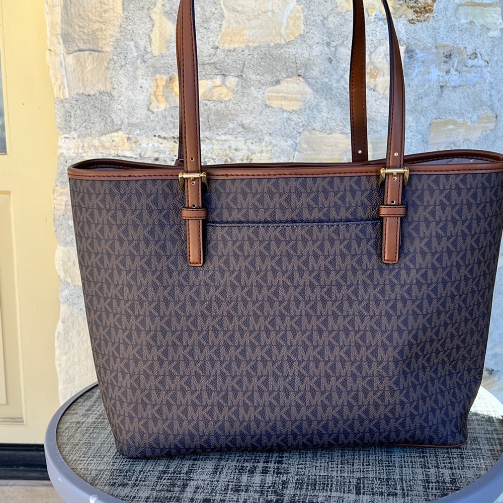 Michael Kors Jet Set Travel Medium Carry All tote&wallet brown Signature stripe - Picture 4 of 9